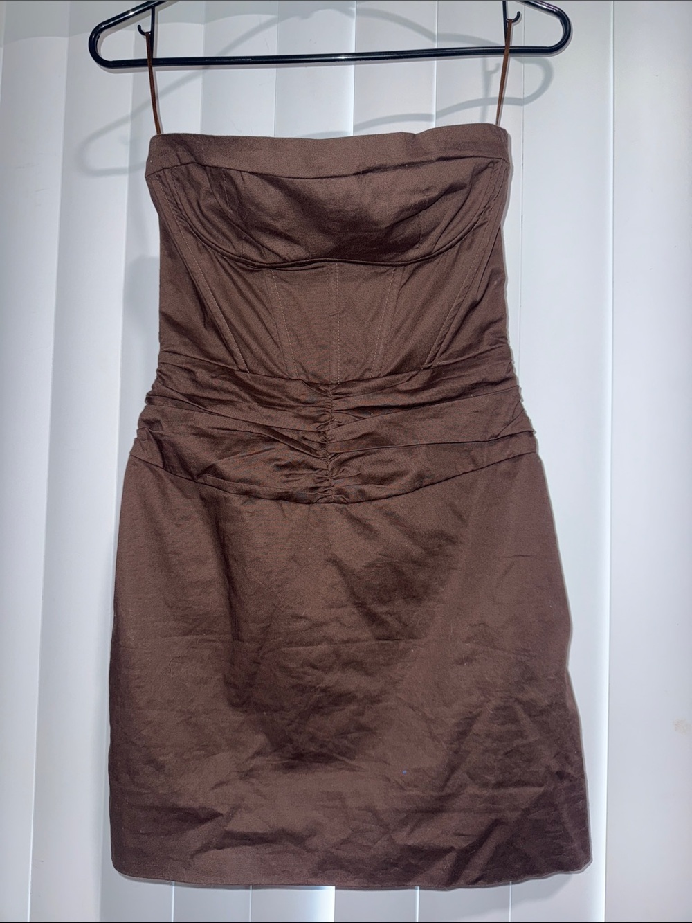Fashion Nova Chocolate Brown Strapless Ruched Mini Dress